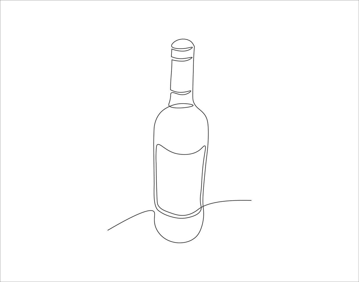 Continuous Line Drawing Of Wine Bottle. One Line Of A Bottle Of Wine. Wine Bottle Continuous Line Art. Editable Outline. vector