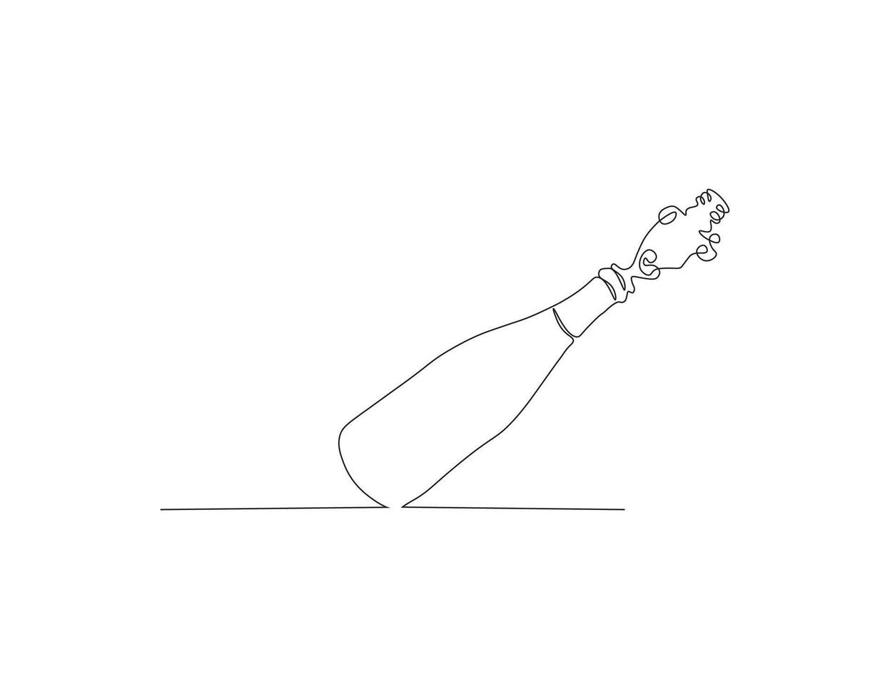 Continuous Line Drawing Of Wine Bottle. One Line Of A Bottle Of Wine. Wine Bottle Continuous Line Art. Editable Outline. vector