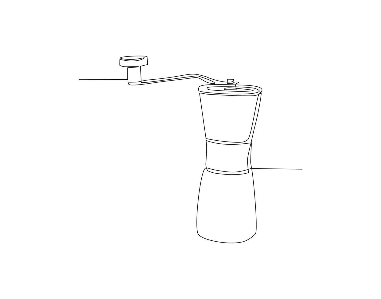 Continuous Line Drawing Of Manual Coffee Grinder. One Line Of Coffee Grinder. Grinder Continuous Line Art. Editable Outline. vector