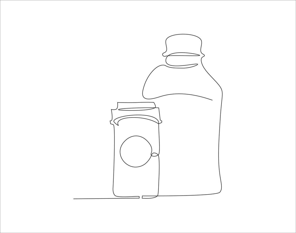 Continuous Line Drawing Of Medicine Bottle. One Line Of Jar Of Pills. Medicine Set Continuous Line Art. Editable Outline. vector
