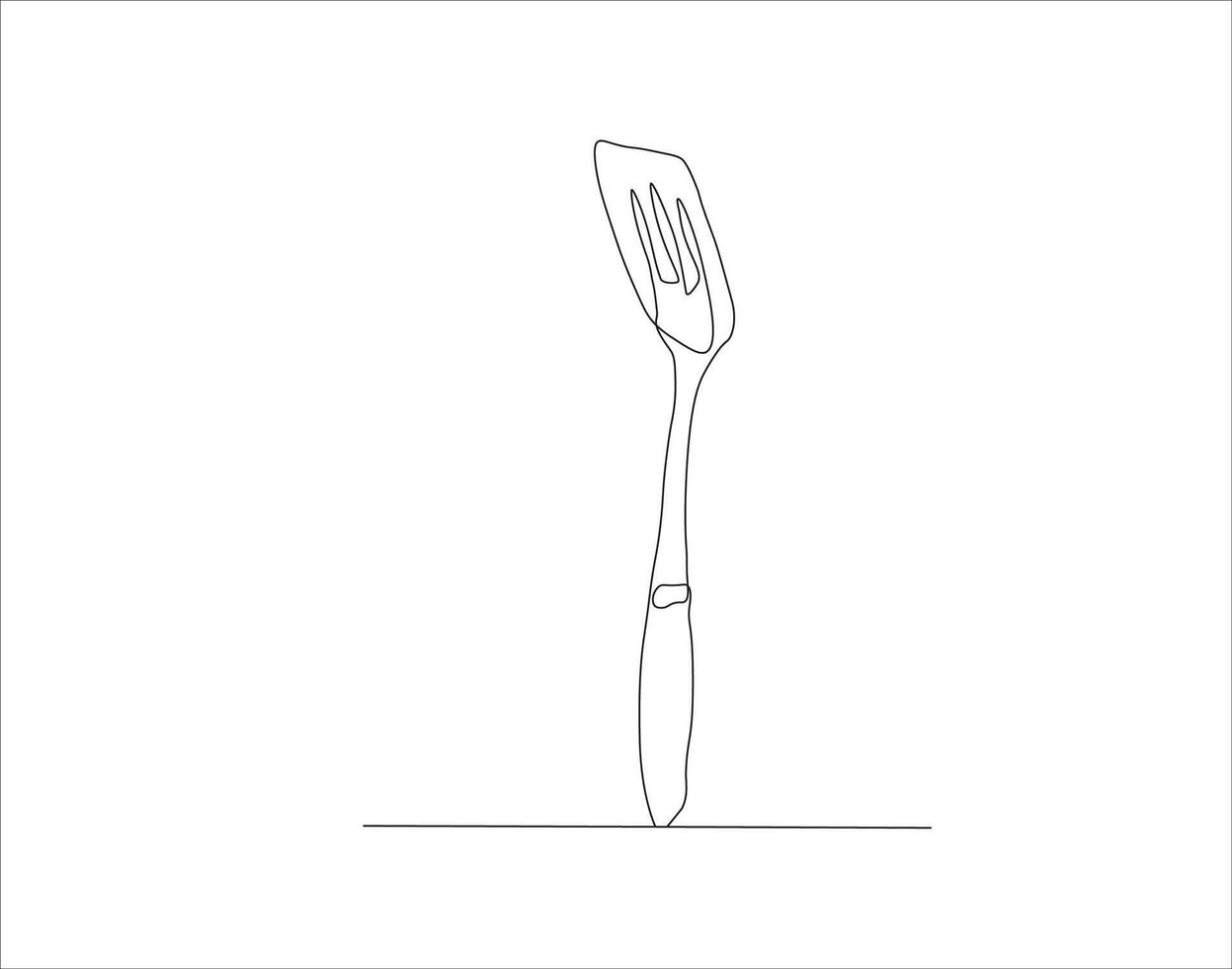 Continuous Line Drawing Of Spatula. One Line Of Spatula. Kitchen Tool Continuous Line Art. Editable Outline. vector
