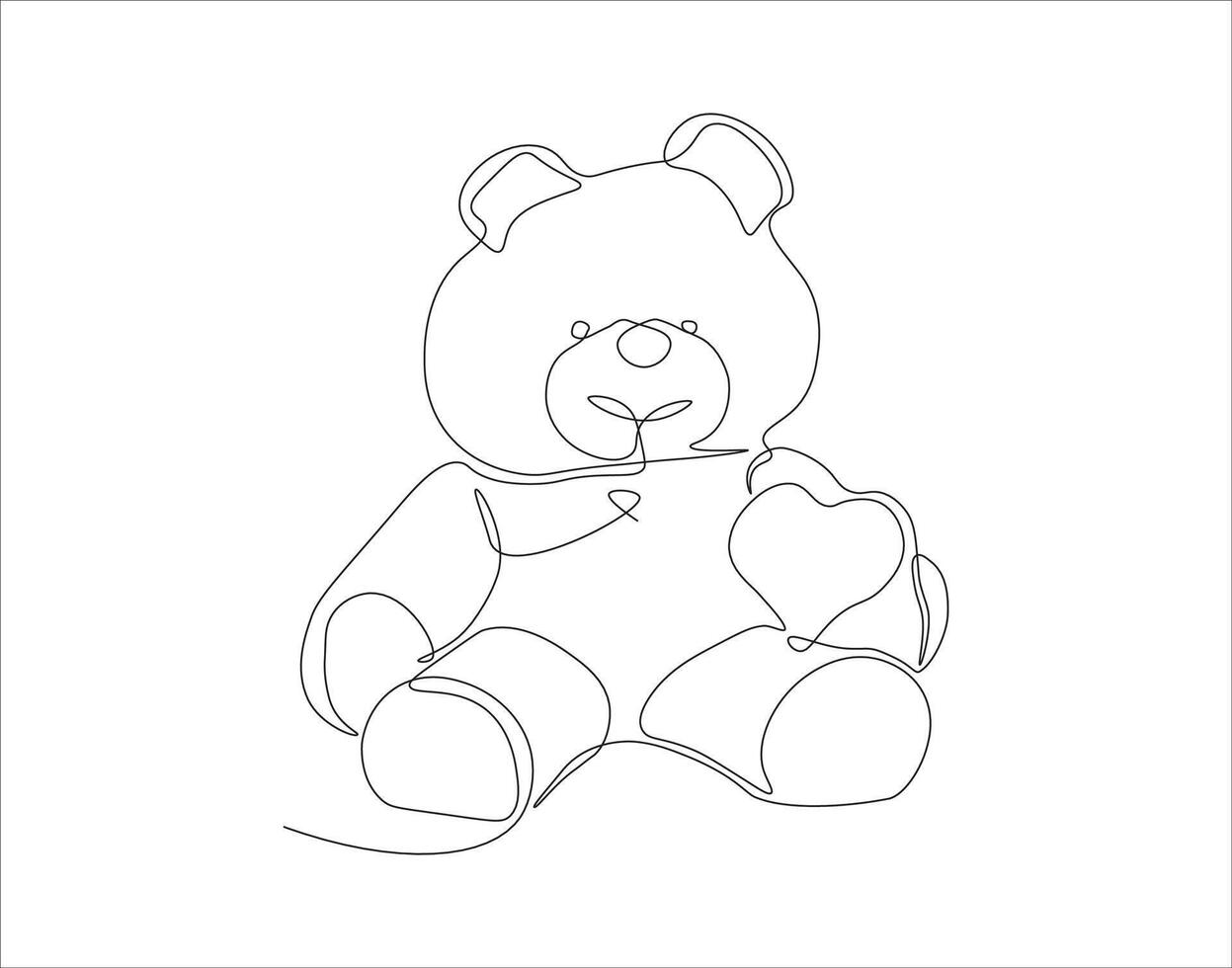 continuo línea dibujo de osito de peluche oso. uno línea de osito de peluche oso. muñeca continuo línea Arte. editable describir. vector