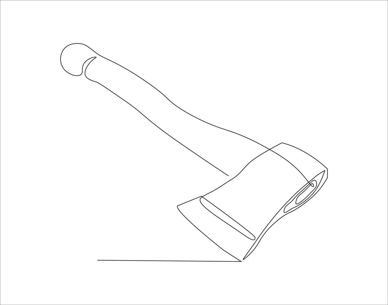 Continuous Line Drawing Of Axe. One Line Of Axe. Hatchet Continuous Line Art. Editable Outline. vector