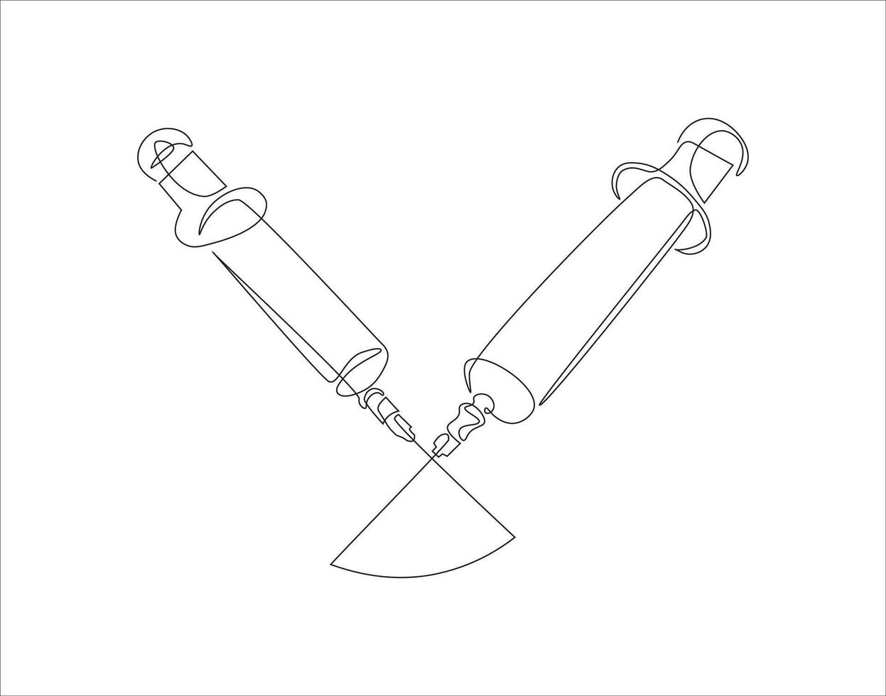 Continuous Line Drawing Of Syringe For Injections. One Line Of Syringe. Inject Continuous Line Art. Editable Outline. vector