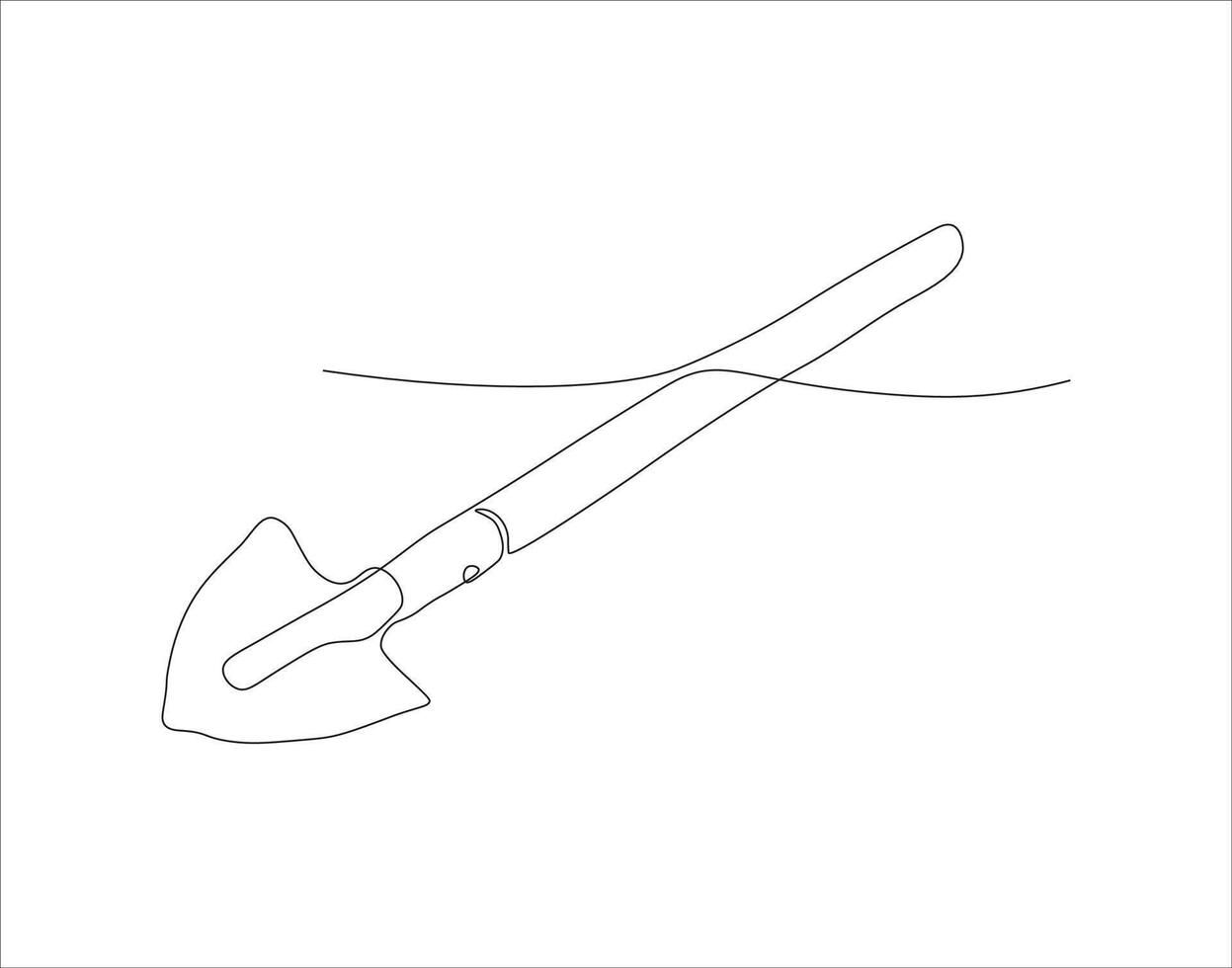 Continuous Line Drawing Of Shovel. One Line Of Shovel. Gardening Tool Continuous Line Art. Editable Outline. vector