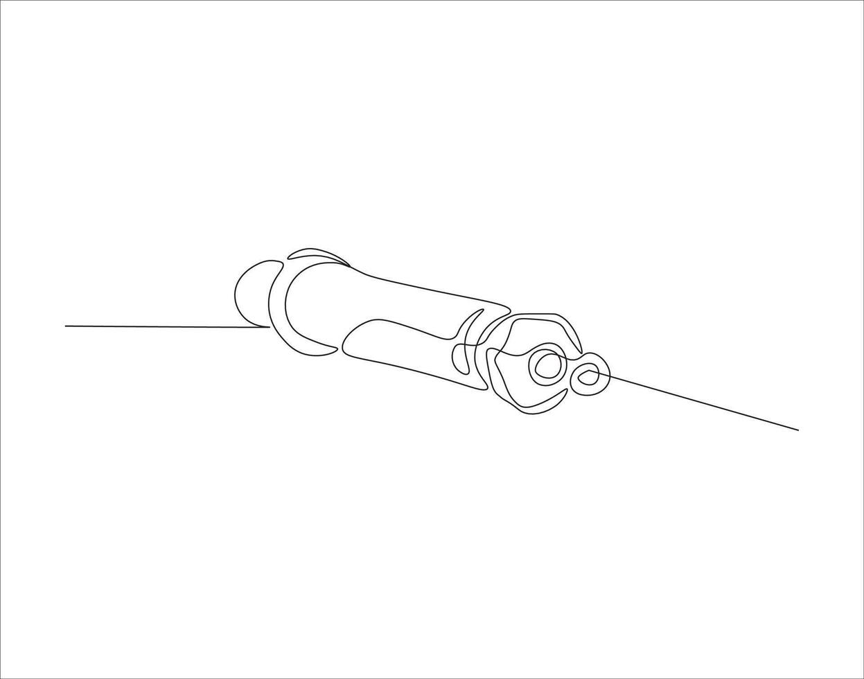 Continuous Line Drawing Of Syringe For Injections. One Line Of Syringe. Inject Continuous Line Art. Editable Outline. vector