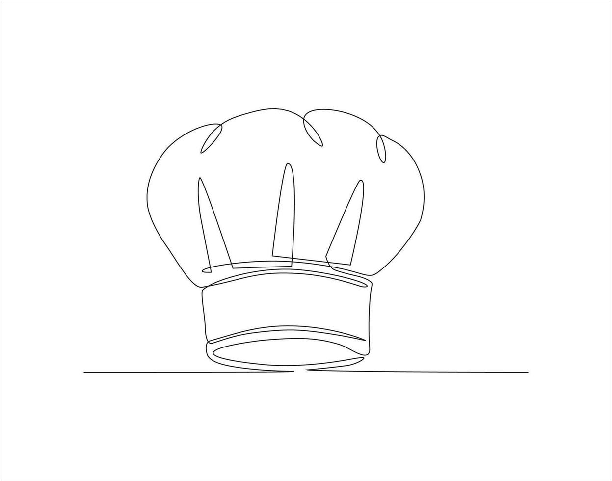 Continuous Line Drawing Of Chef Hat. One Line Of Chef Hat. Chef Hat Continuous Line Art. Editable Outline. vector