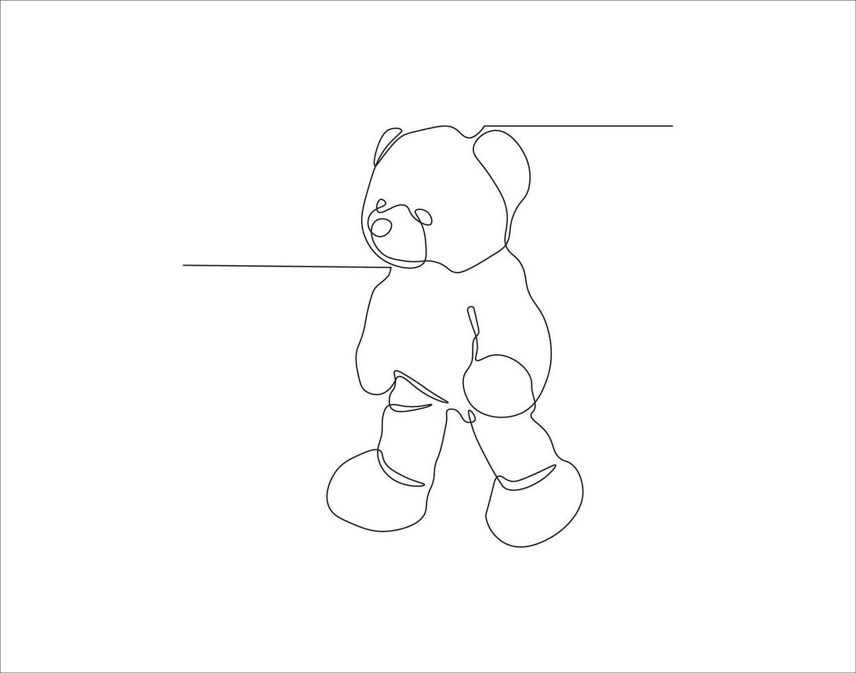 continuo línea dibujo de osito de peluche oso. uno línea de osito de peluche oso. muñeca continuo línea Arte. editable describir. vector