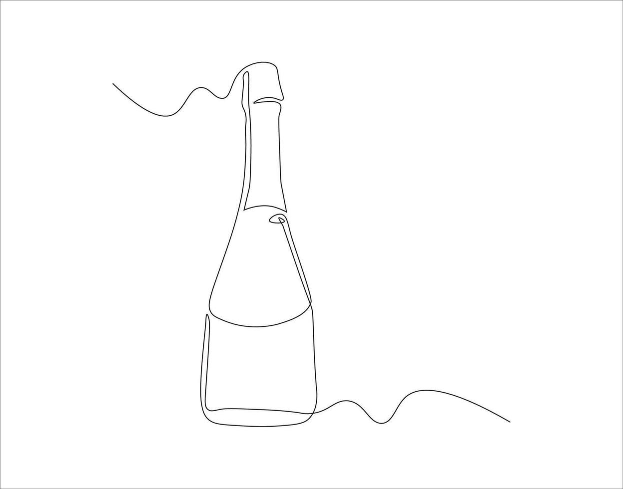 Continuous Line Drawing Of Wine Bottle. One Line Of A Bottle Of Wine. Wine Bottle Continuous Line Art. Editable Outline. vector