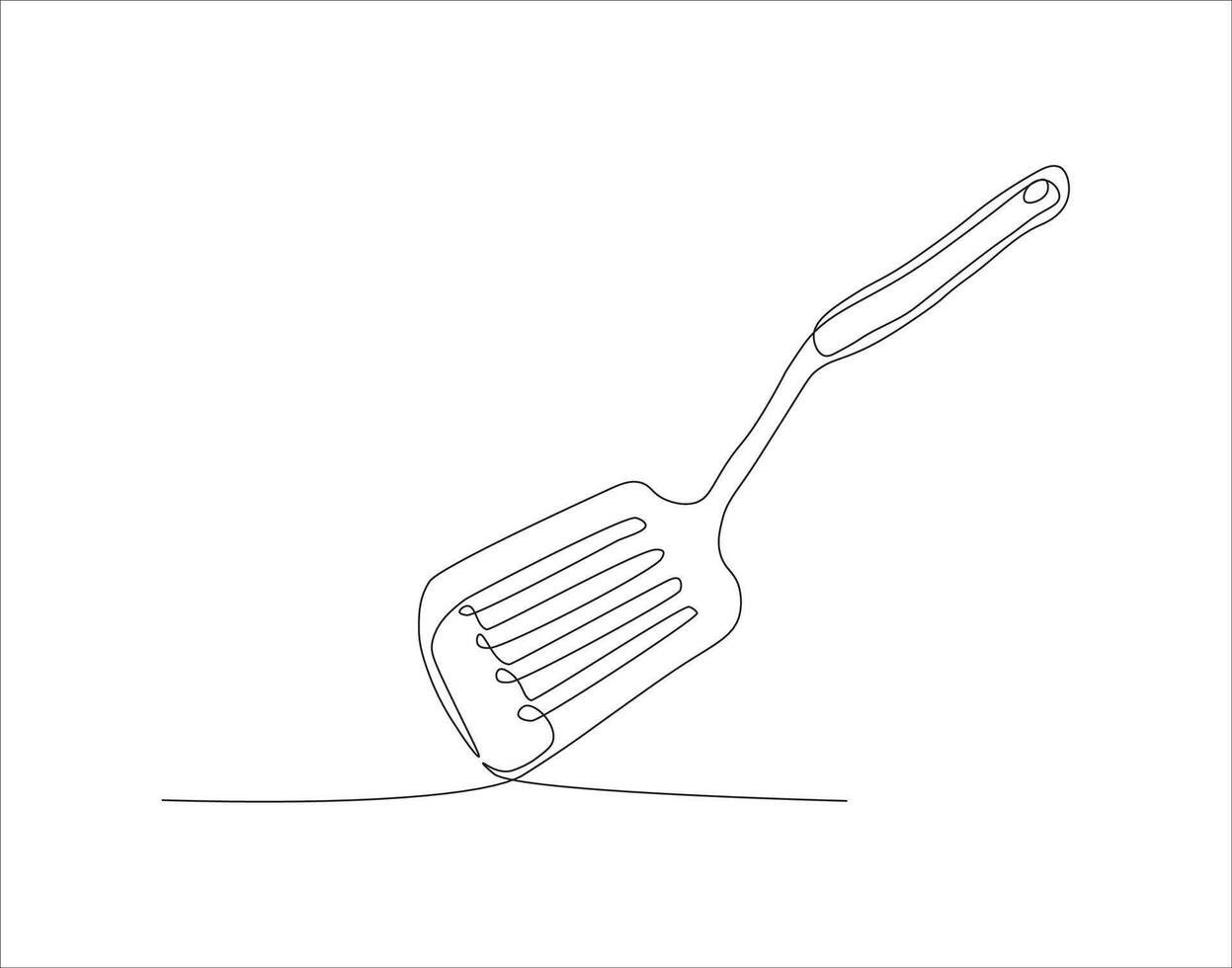 Continuous Line Drawing Of Spatula. One Line Of Spatula. Kitchen Tool Continuous Line Art. Editable Outline. vector