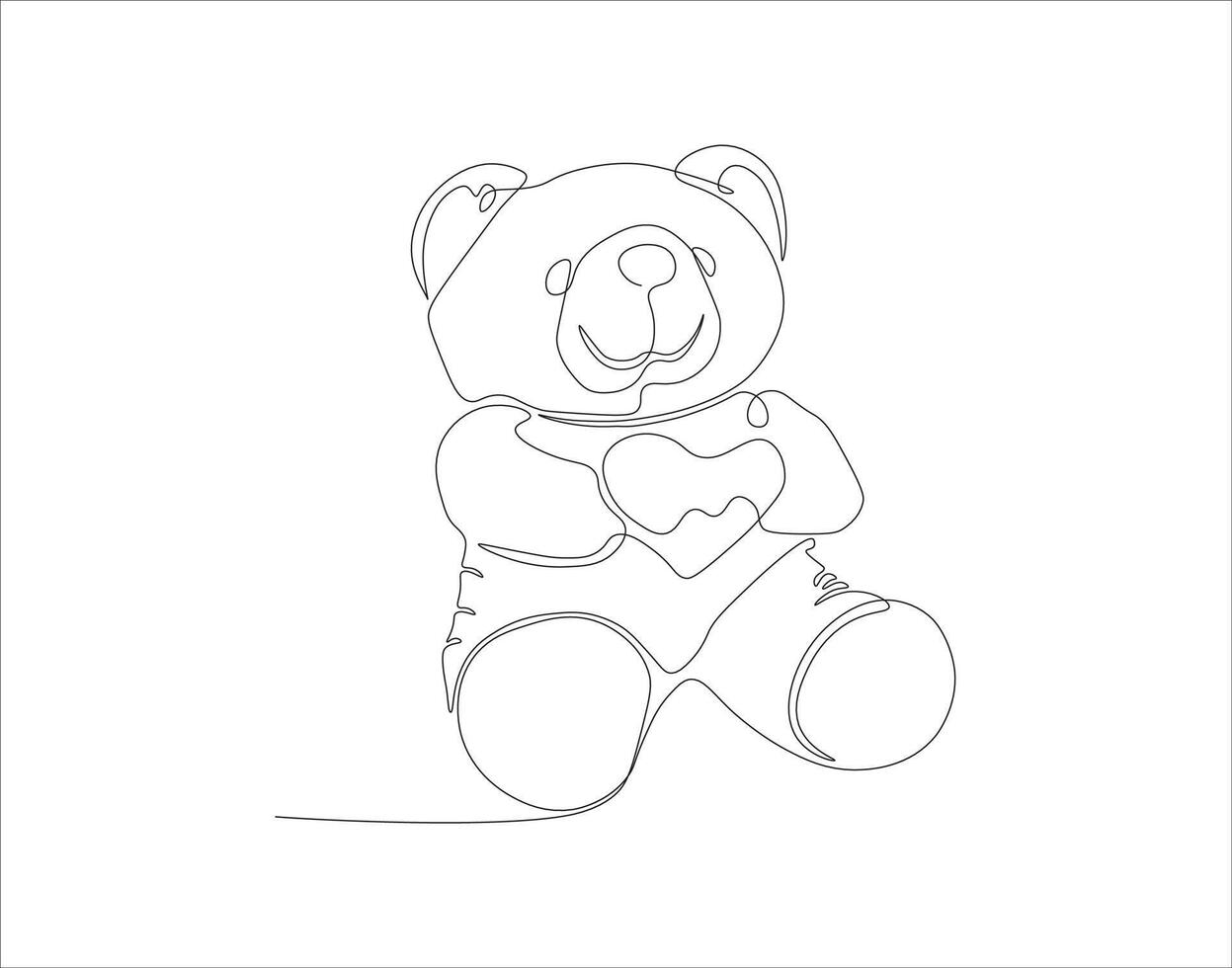 Continuous Line Drawing Of Teddy Bear. One Line Of Teddy Bear. Doll Continuous Line Art. Editable Outline. vector