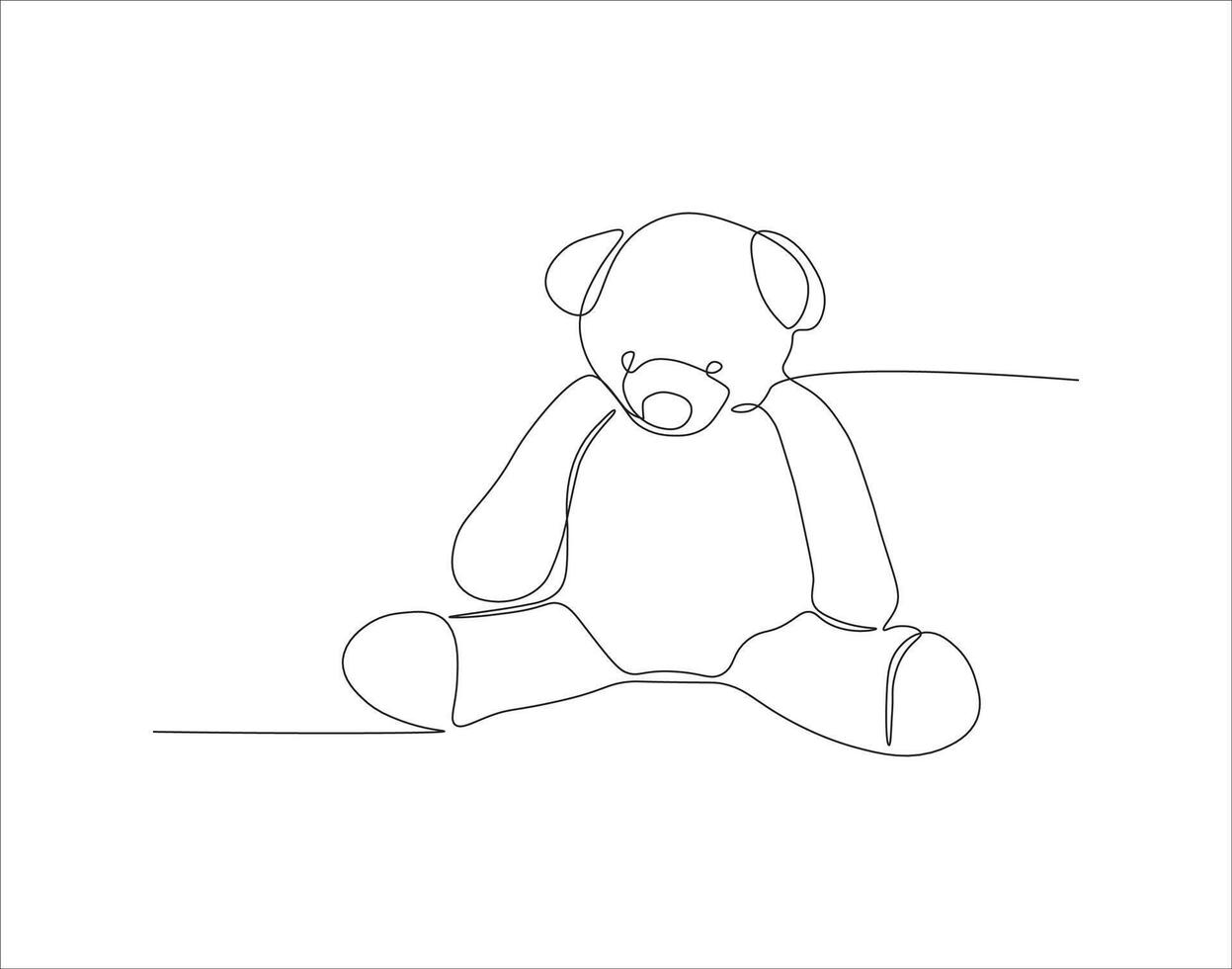 Continuous Line Drawing Of Teddy Bear. One Line Of Teddy Bear. Doll Continuous Line Art. Editable Outline. vector