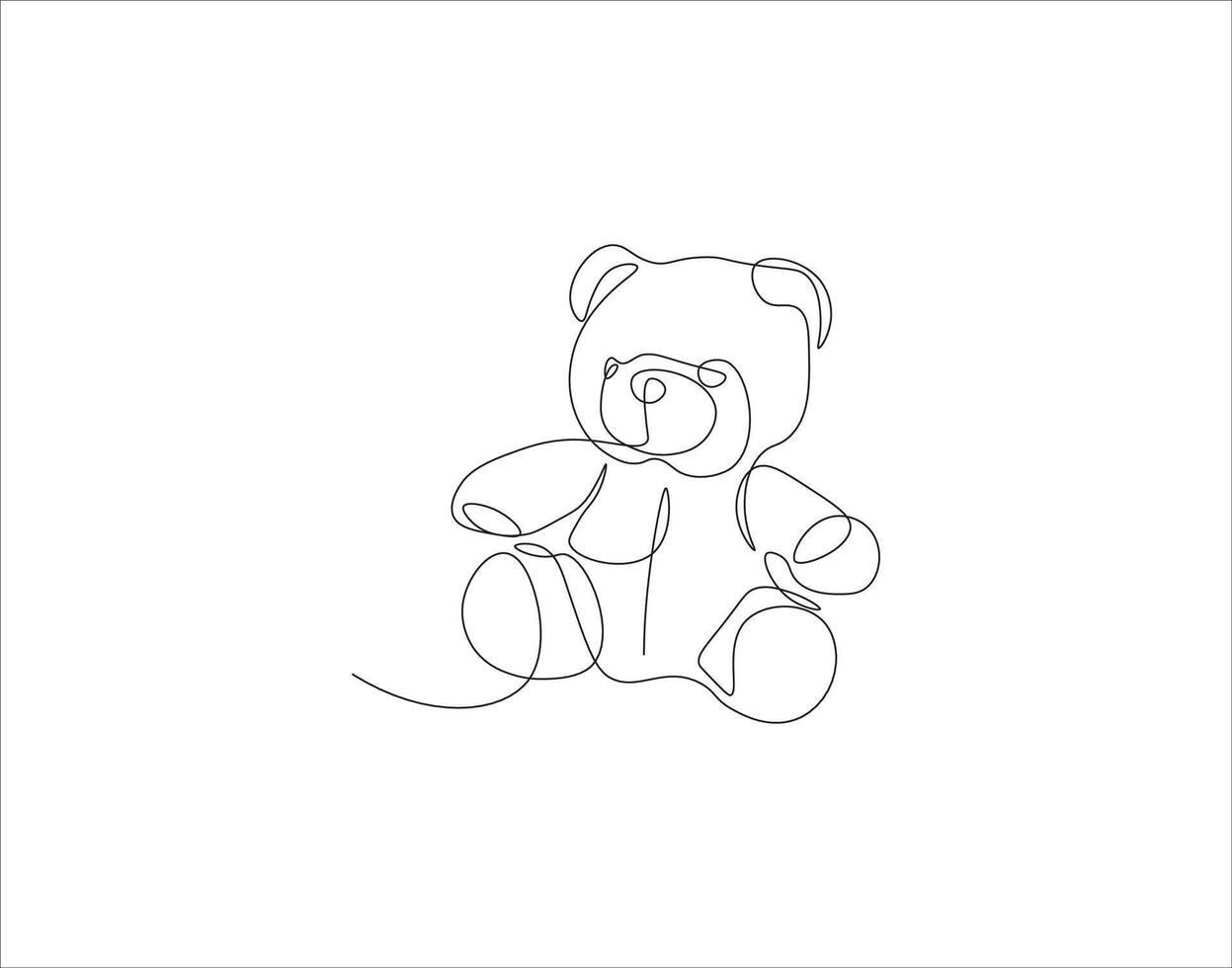 Continuous Line Drawing Of Teddy Bear. One Line Of Teddy Bear. Doll Continuous Line Art. Editable Outline. vector