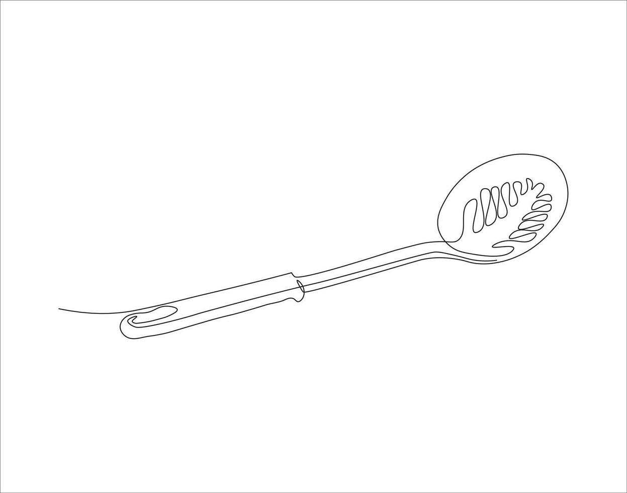 Continuous Line Drawing Of Spatula. One Line Of Spatula. Kitchen Tool Continuous Line Art. Editable Outline. vector
