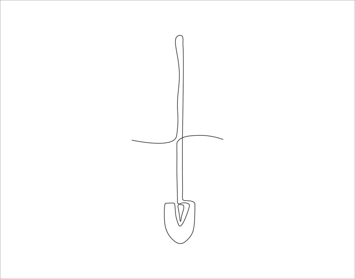 Continuous Line Drawing Of Shovel. One Line Of Shovel. Gardening Tool Continuous Line Art. Editable Outline. vector