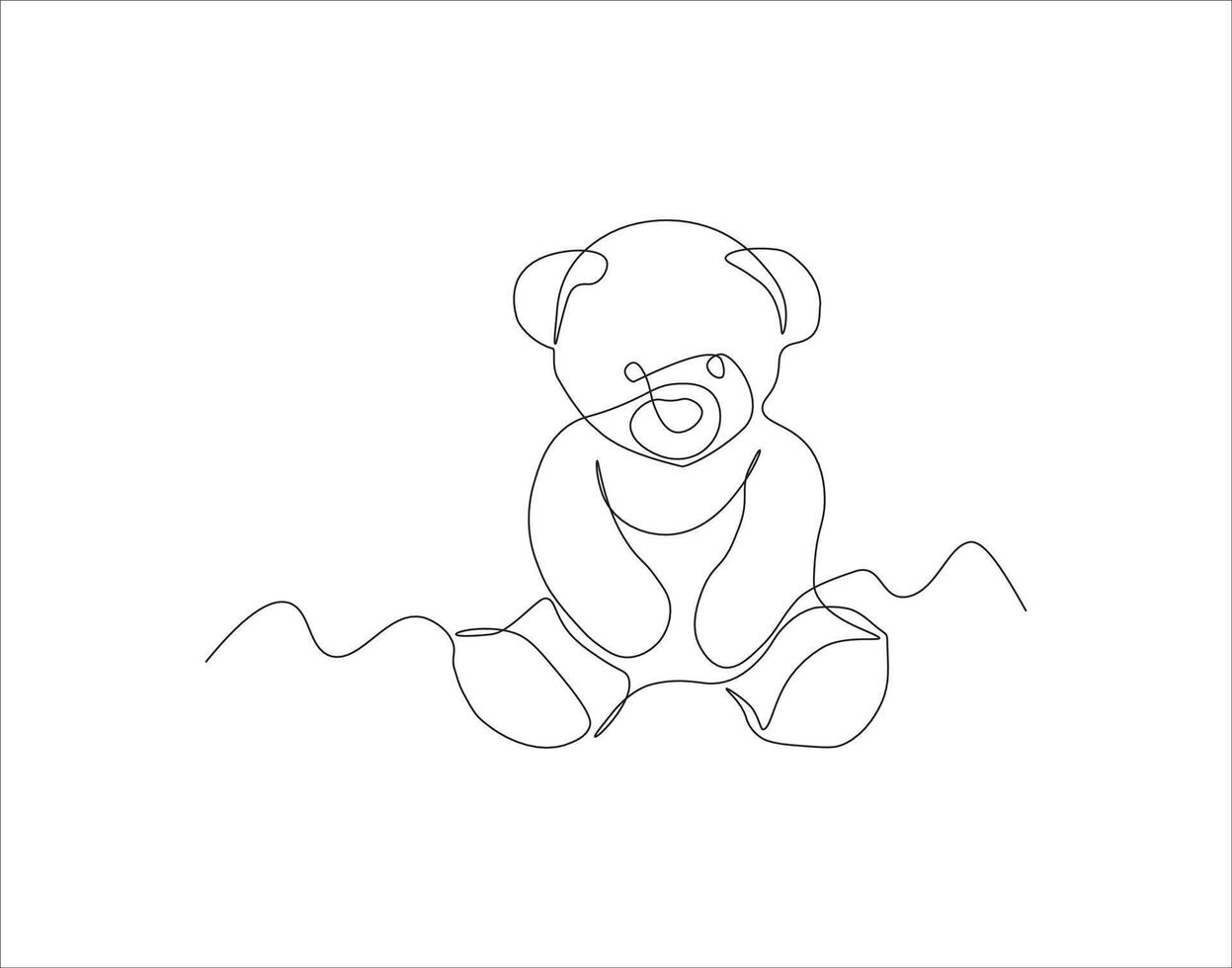 Continuous Line Drawing Of Teddy Bear. One Line Of Teddy Bear. Doll Continuous Line Art. Editable Outline. vector