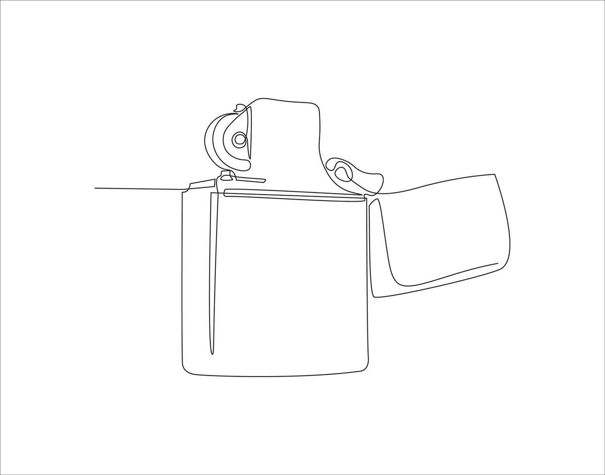 Continuous Line Drawing Of Lighter. One Line Of Lighter. Lighter Continuous Line Art. Editable Outline. vector