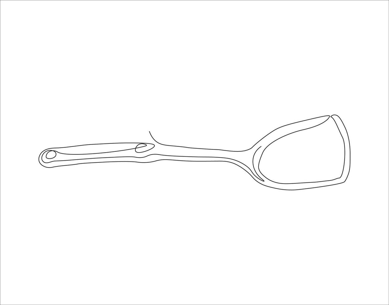 Continuous Line Drawing Of Spatula. One Line Of Spatula. Kitchen Tool Continuous Line Art. Editable Outline. vector