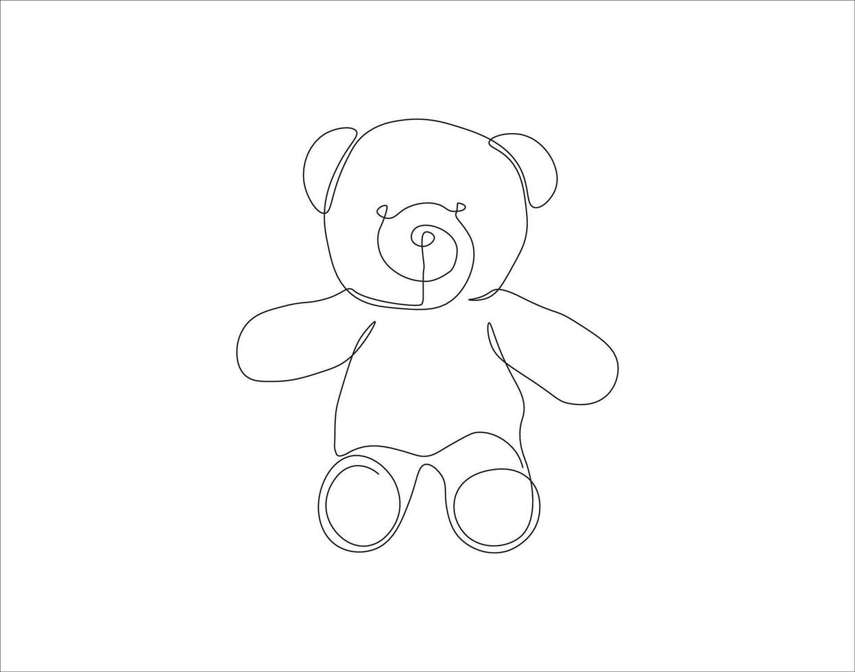 Continuous Line Drawing Of Teddy Bear. One Line Of Teddy Bear. Doll Continuous Line Art. Editable Outline. vector