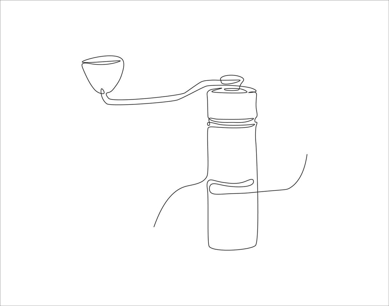 Continuous Line Drawing Of Manual Coffee Grinder. One Line Of Coffee Grinder. Grinder Continuous Line Art. Editable Outline. vector