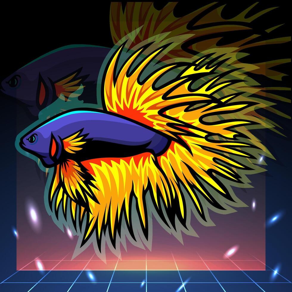 Crown tail betta fish mascot. esport logo design vector
