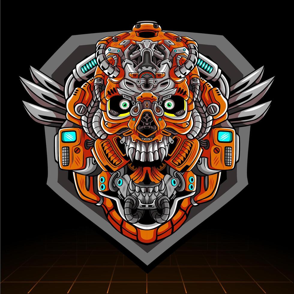 Skull head mecha robot mascot. esport logo design vector