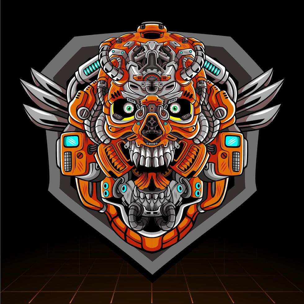 Skull head mecha robot mascot. esport logo design vector