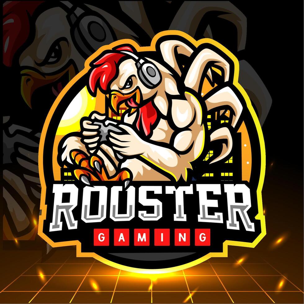 Rooster gaming mascot. esport logo design vector