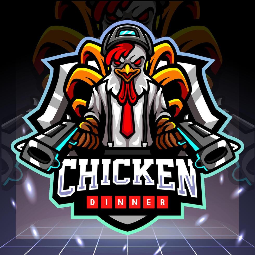 Chicken rooster gunners mascot. esport logo design vector