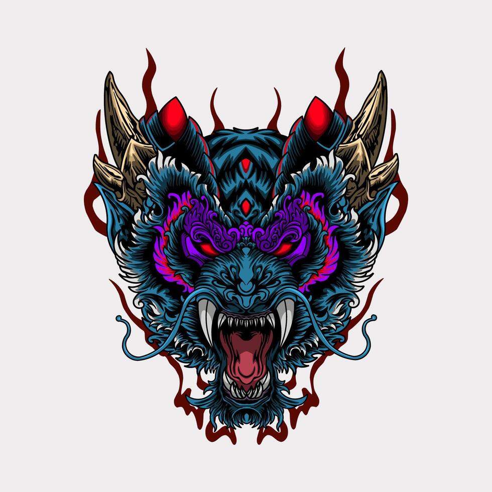 Angry dragon head artwork tattoo illustration vector