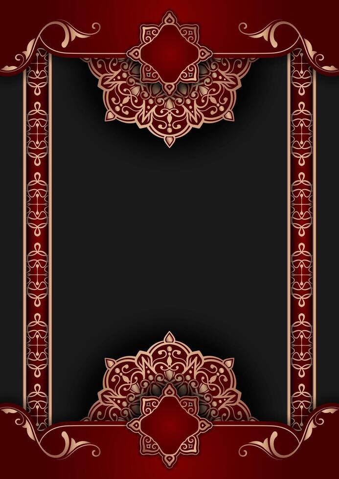 Luxury background red and black with golden mandala ornament vector