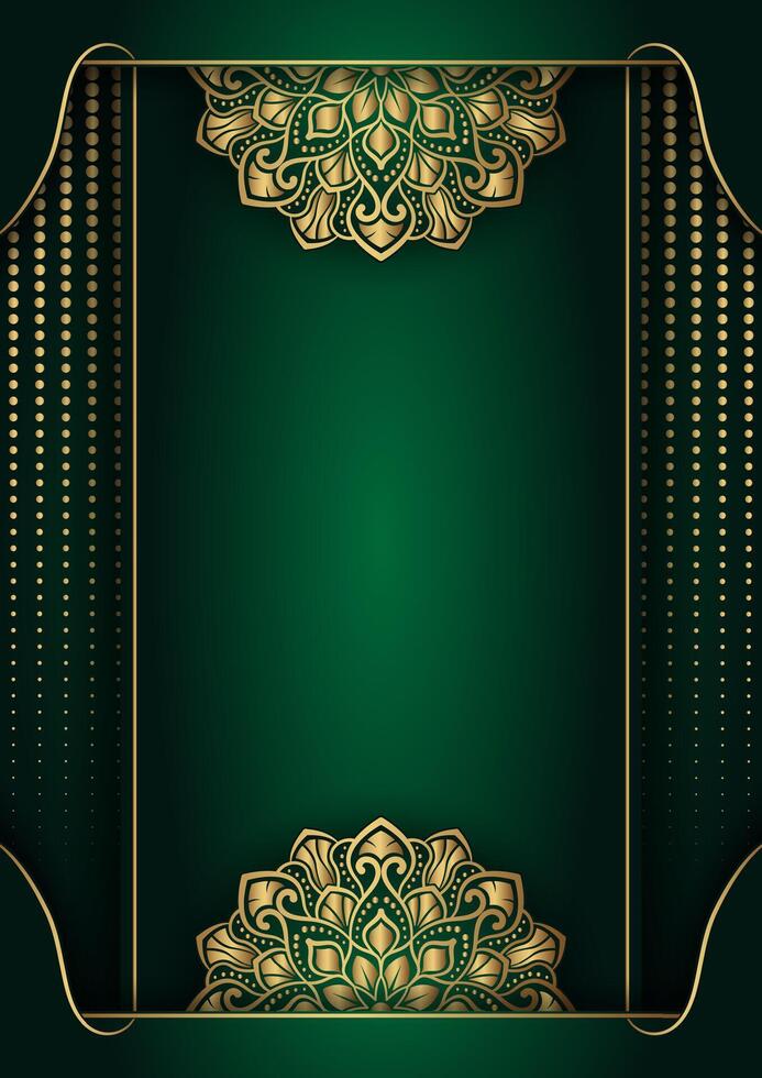 lujo verde fondo, con oro mandala adornos vector