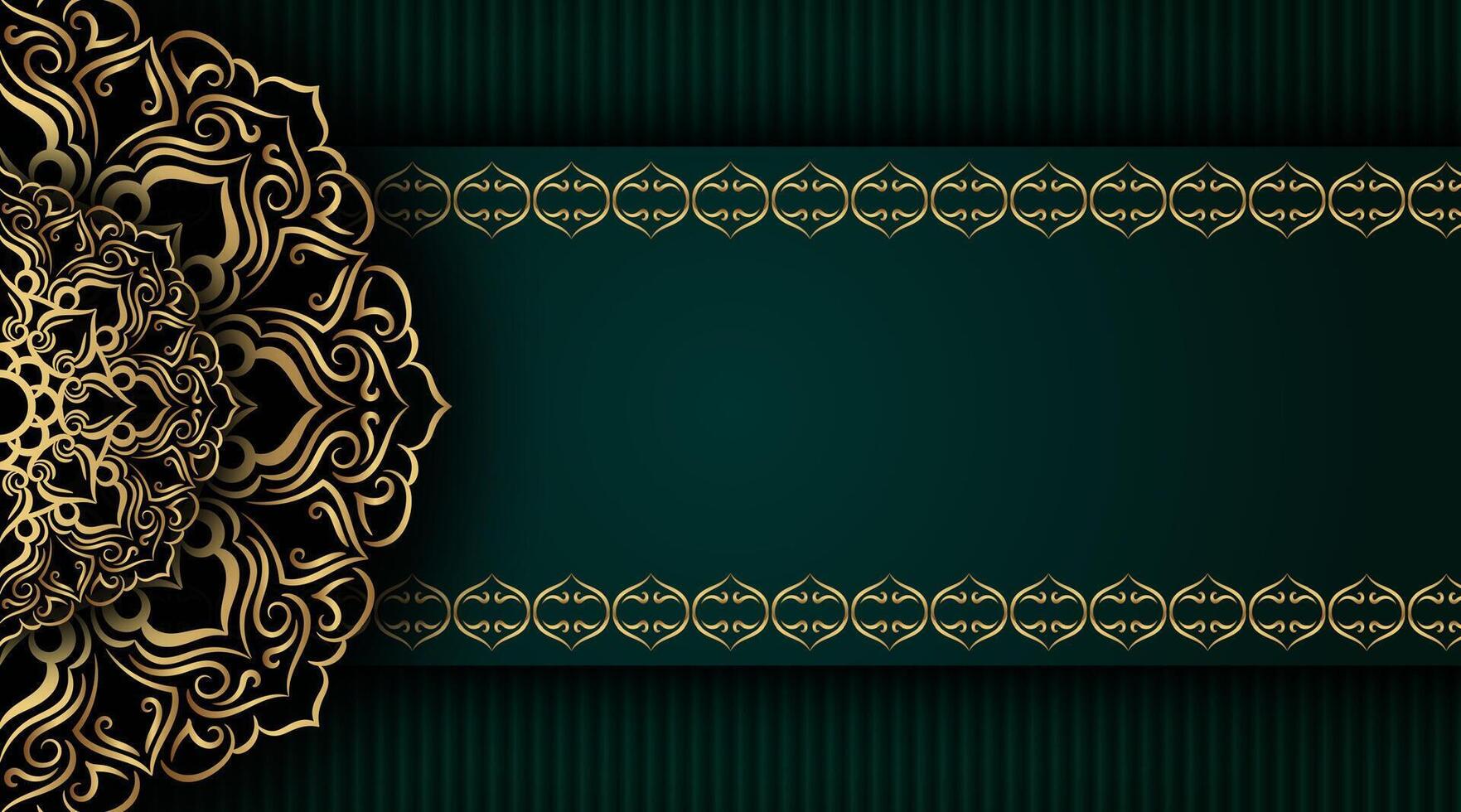 dark green background with gold mandala ornament vector