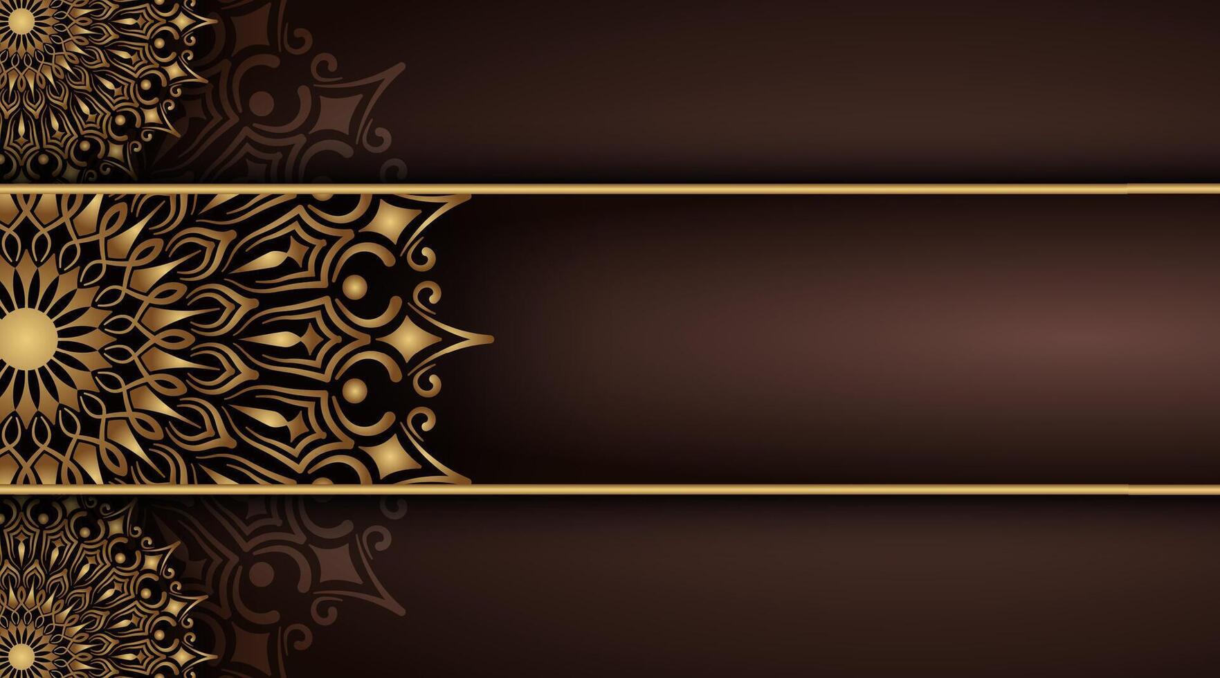 brown background with gold mandala ornaments vector