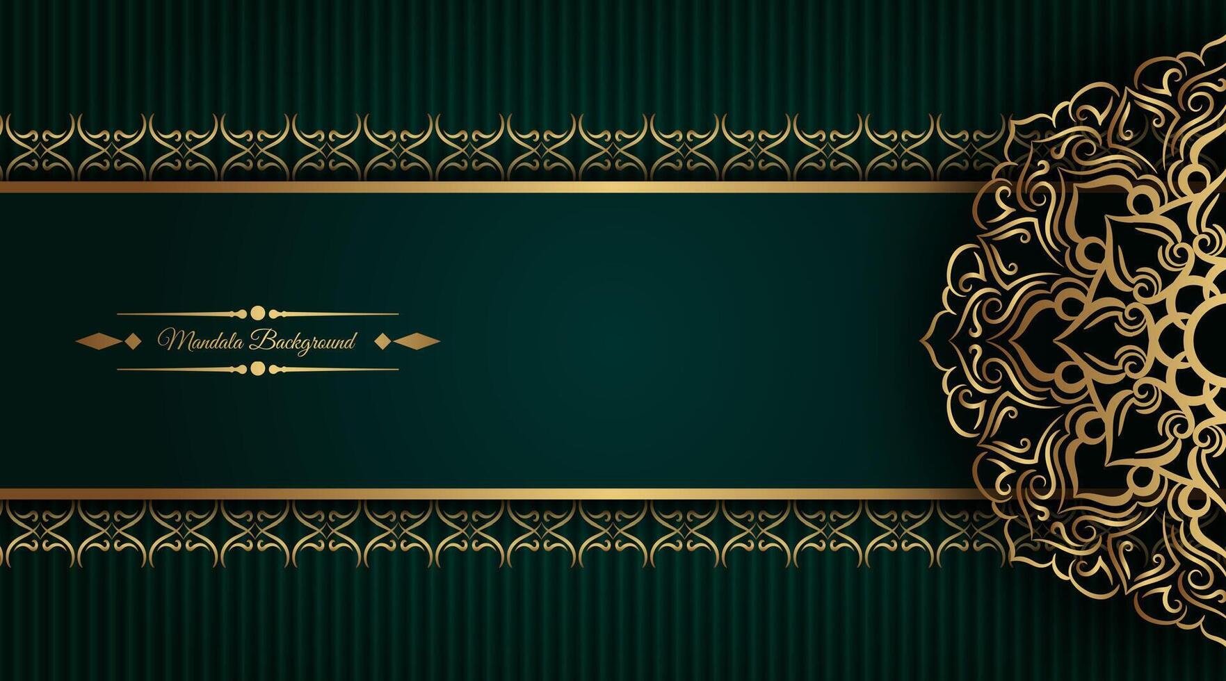 dark green background with gold mandala ornament vector