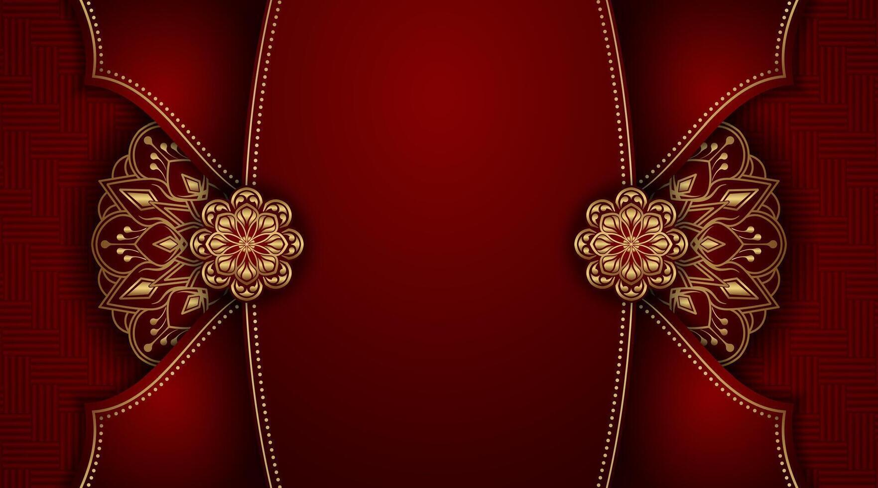 beautiful red background, with gold mandala ornaments vector
