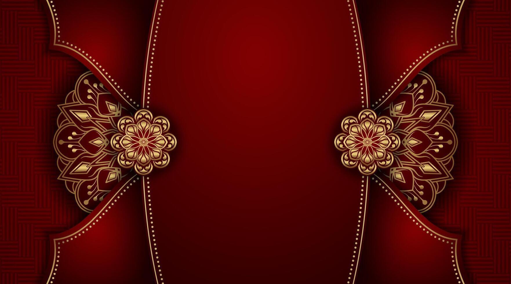 beautiful red background, with gold mandala ornaments vector