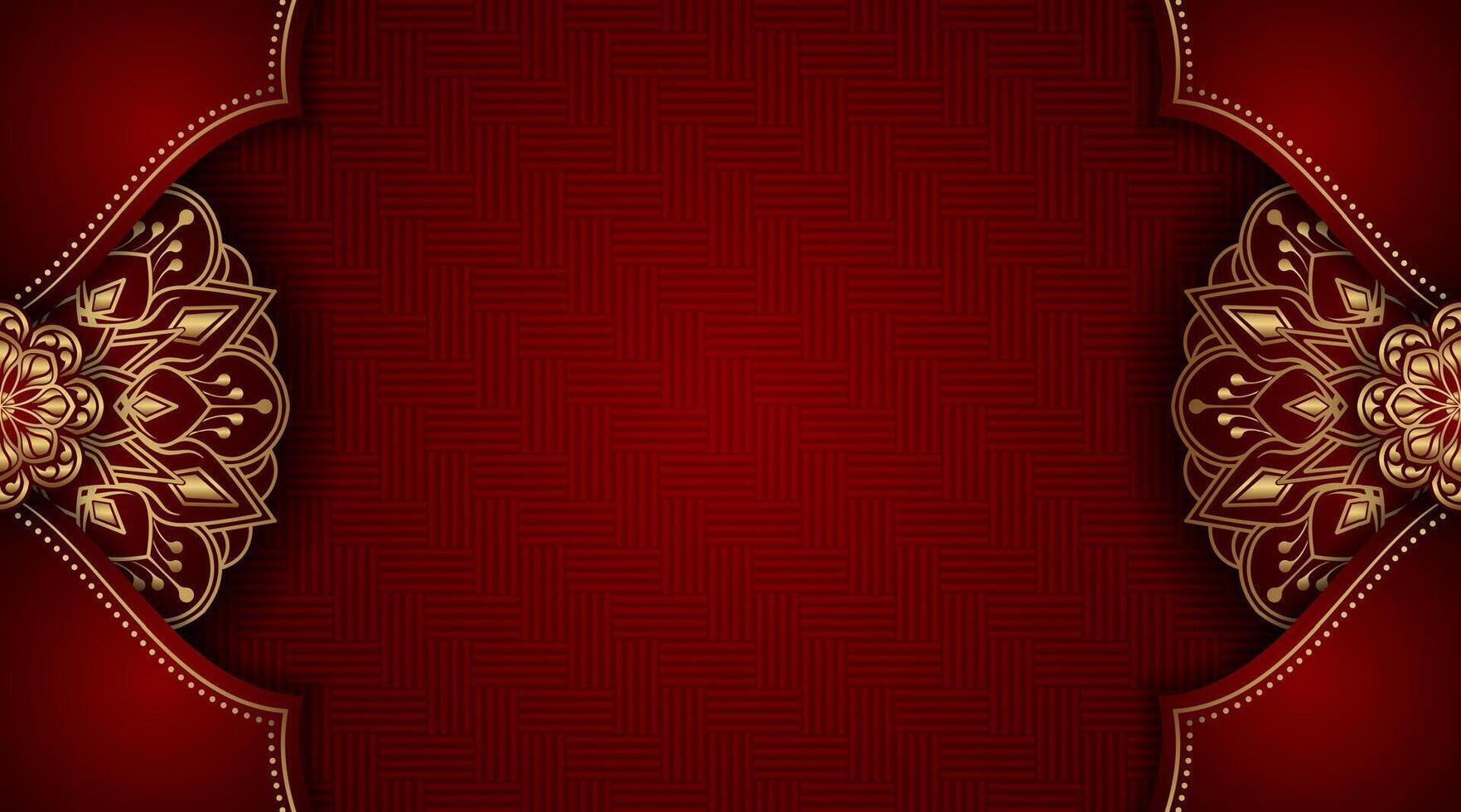 beautiful red background, with gold mandala ornaments vector