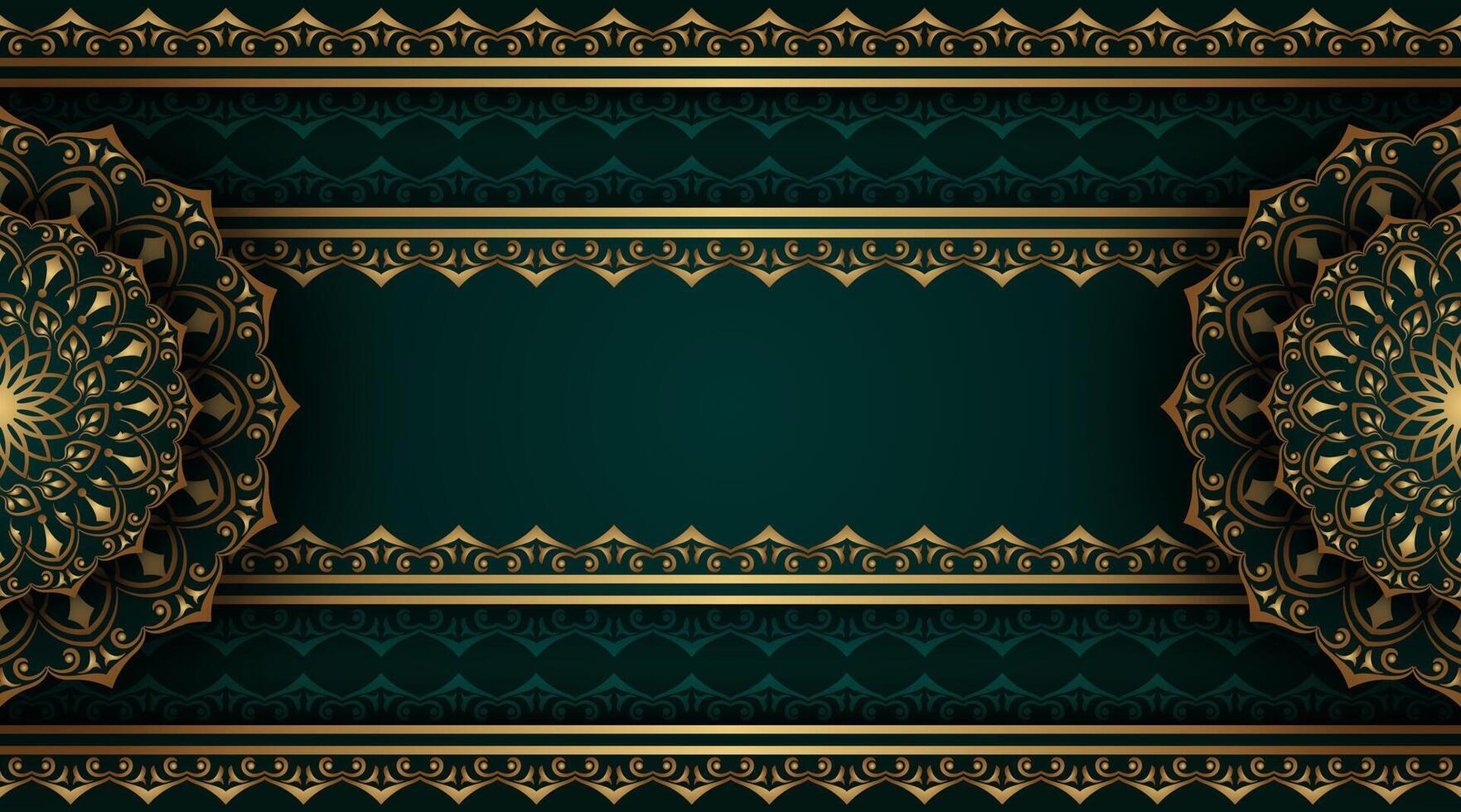 oscuro verde antecedentes con oro mandala ornamento vector