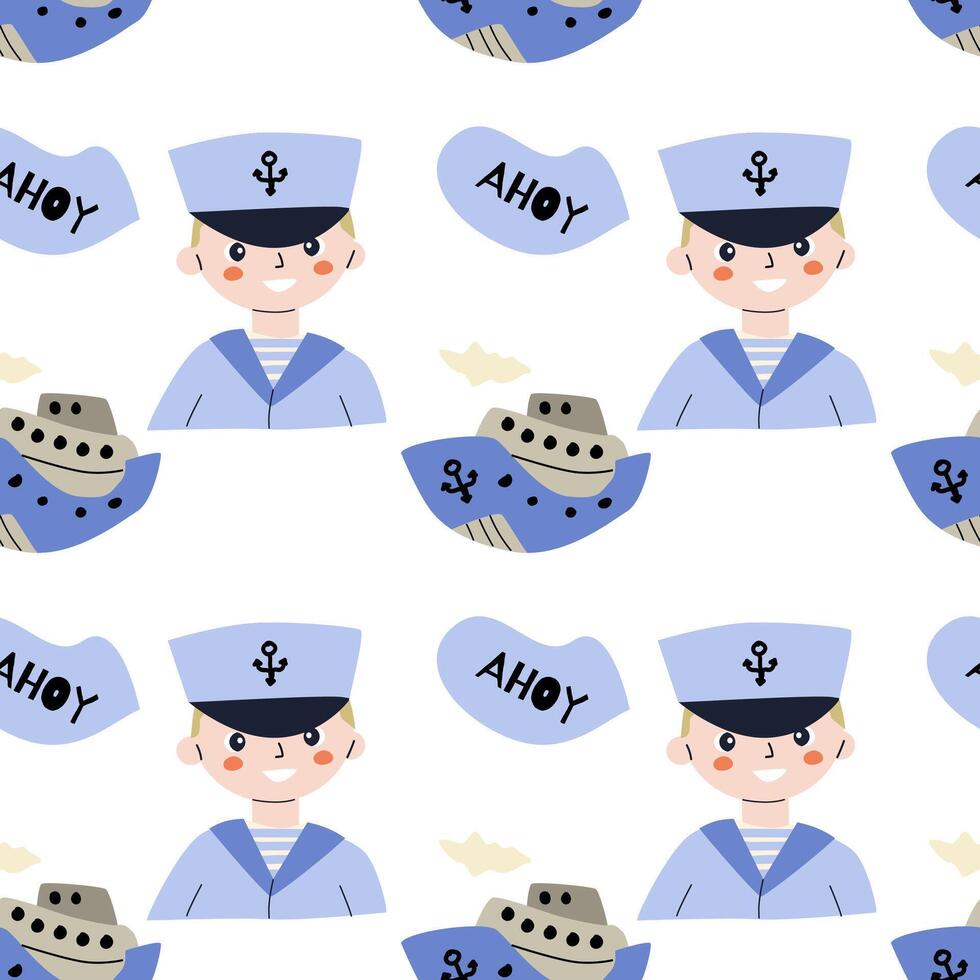 Cute marine baby seamless pattern with nautical boy elements vector