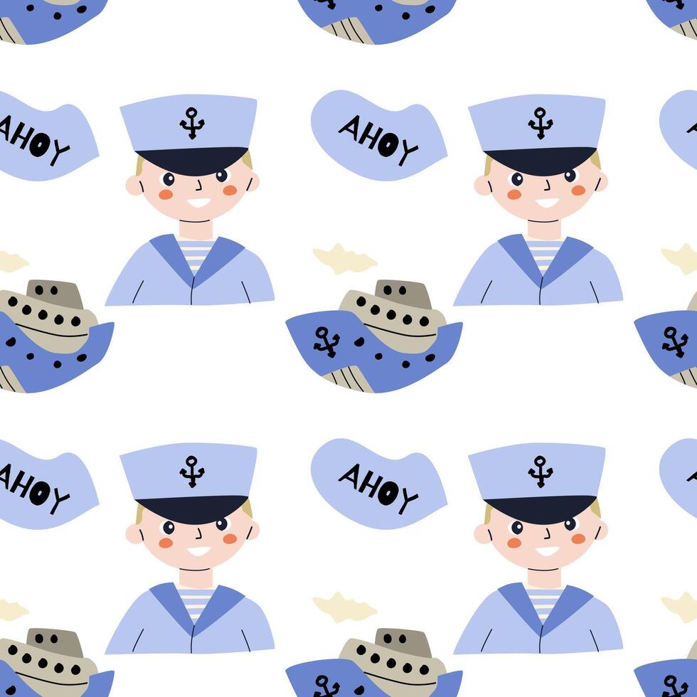 Cute marine baby seamless pattern with nautical boy elements vector