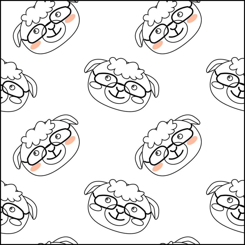 Cute school pattern with outline lamb in eyeglass vector