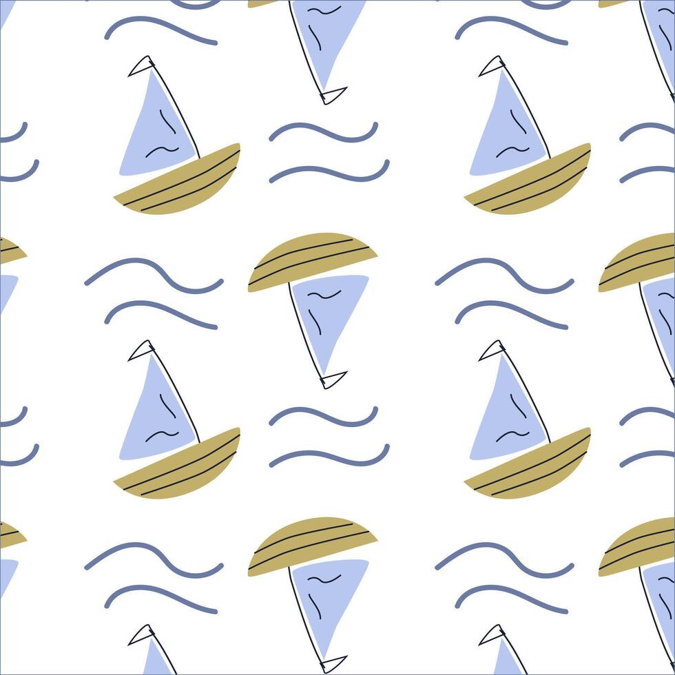 Cute marine baby pattern with nautical boat. vector