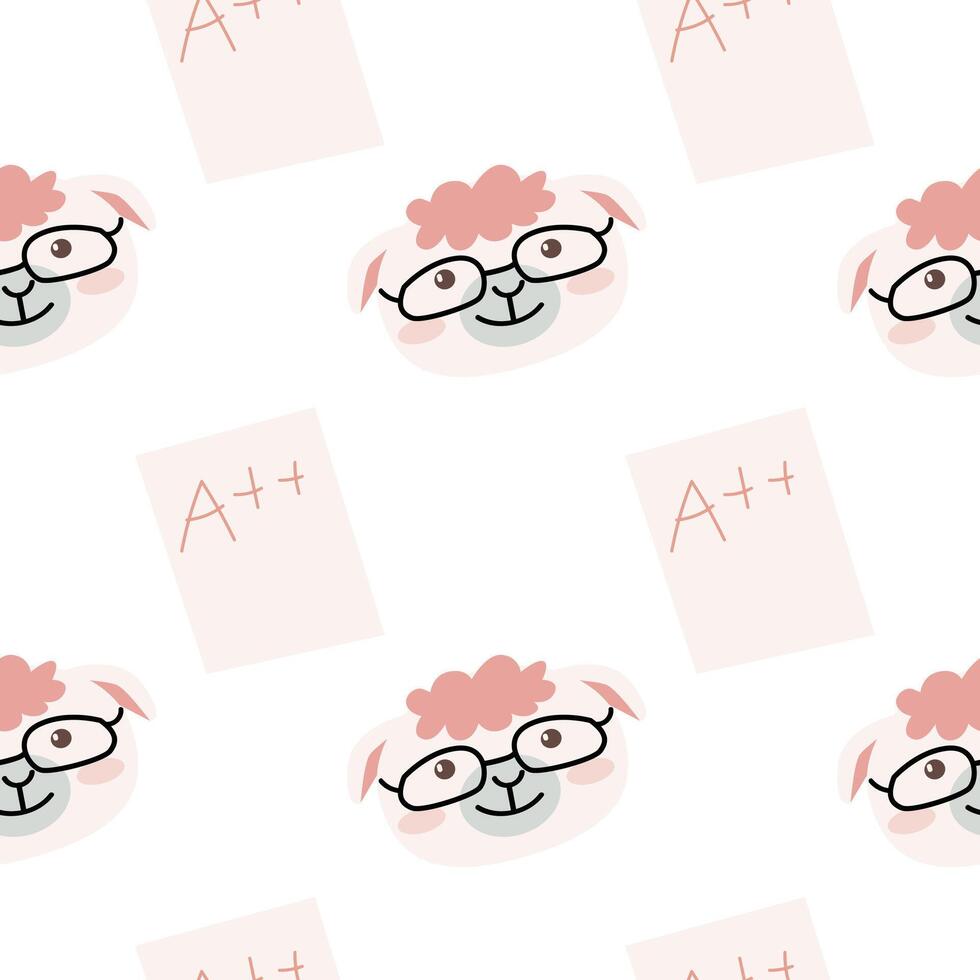 Cute school pattern with sheet with A plus and lamb student vector