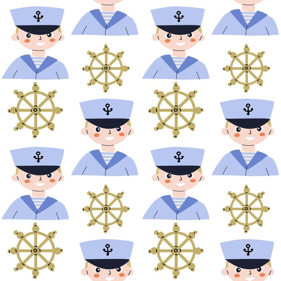 Cute marine baby pattern with nautical sailor vector