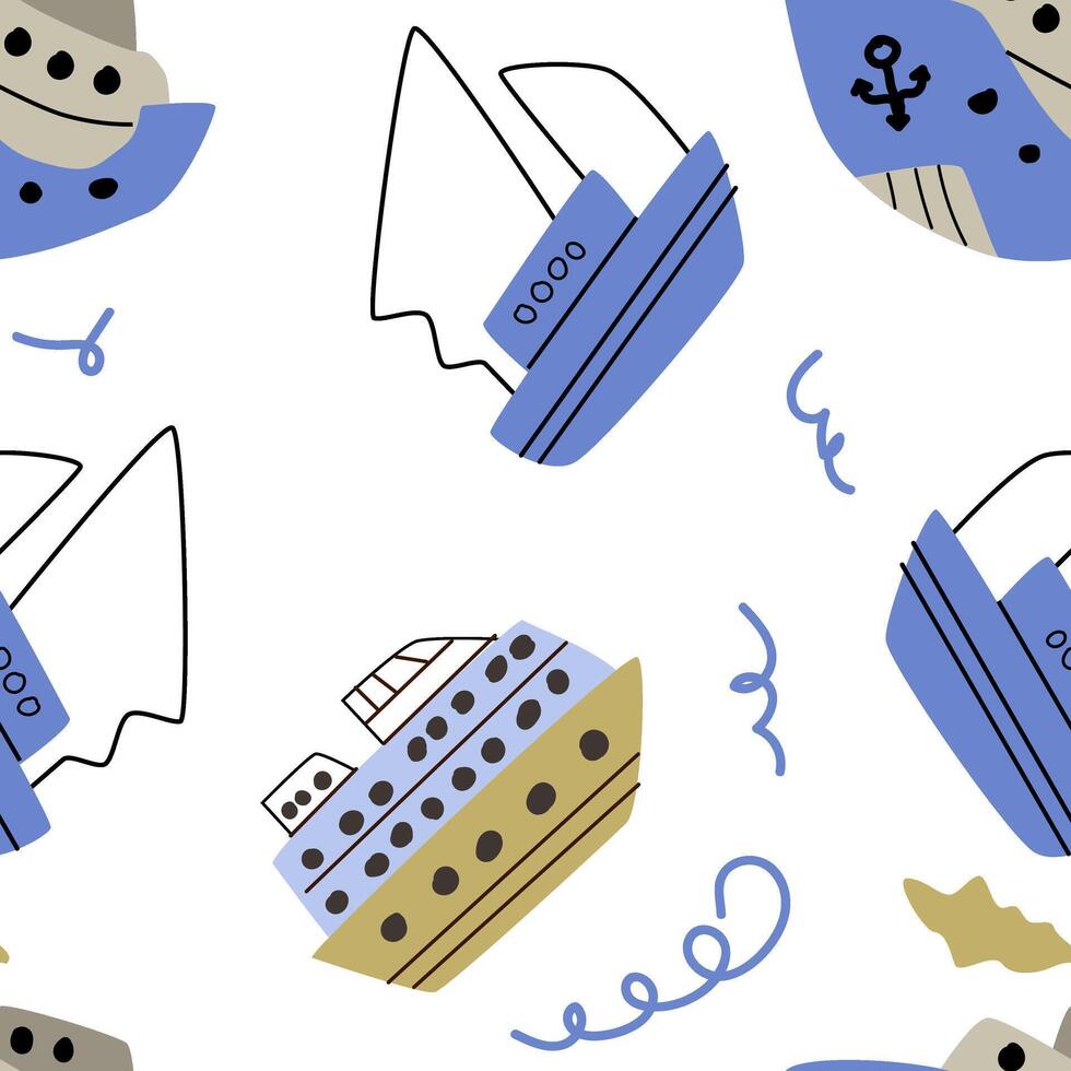 Cute marine baby seamless pattern with nautical boats vector