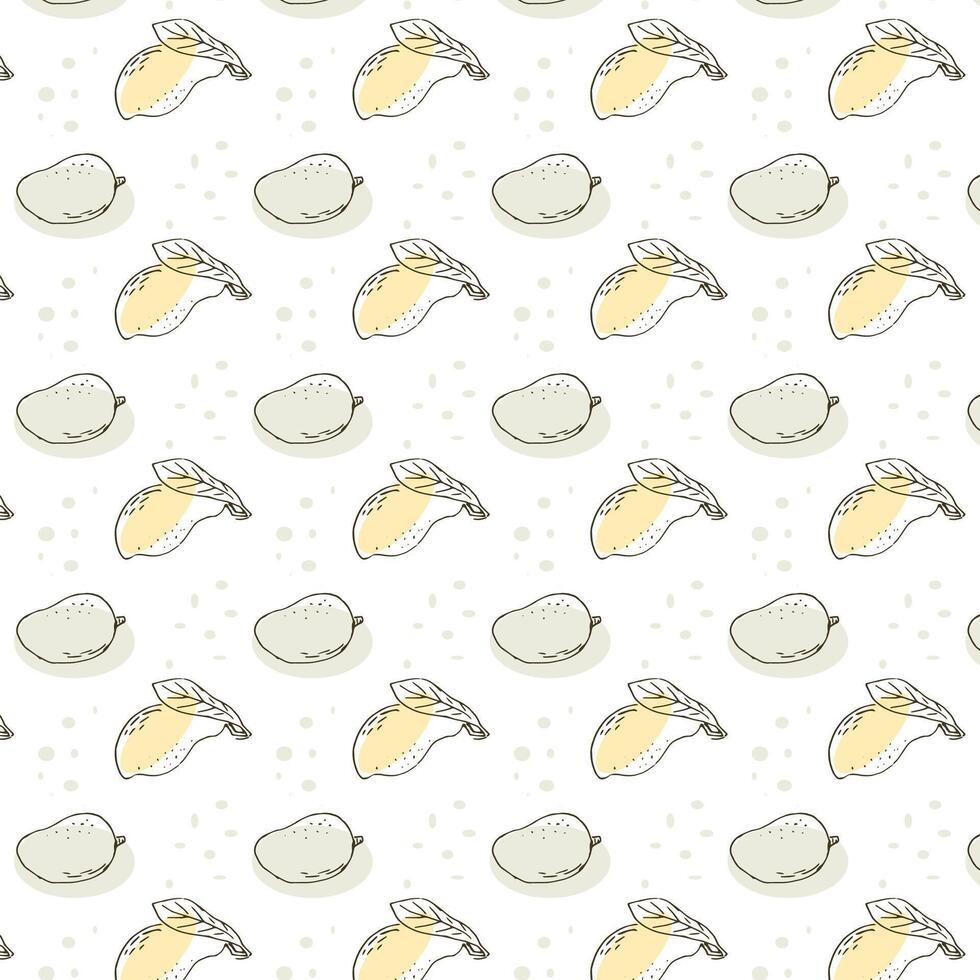 Seamless pattern with mango, tropical fruit background vector