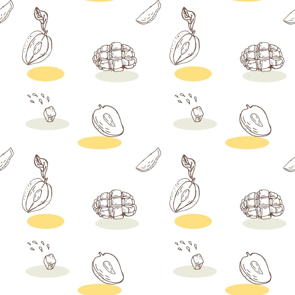 Seamless pattern with mango, tropical fruit sketch vector