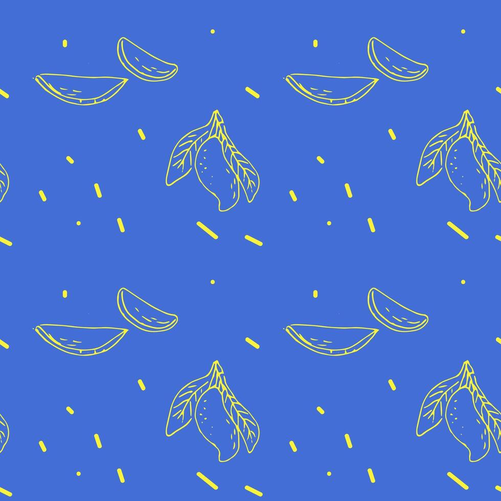 Seamless pattern with mango on blue background vector