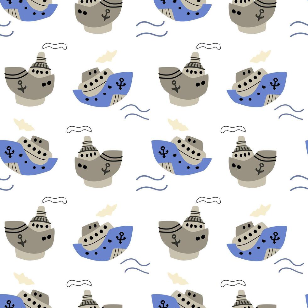 Cute marine baby seamless pattern with nautical elements vector